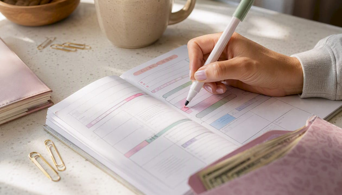 Hand coloring a budget planner with pastel markers