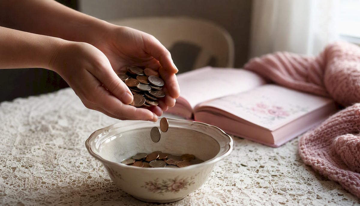 Hands dropping coins into a savings jar
