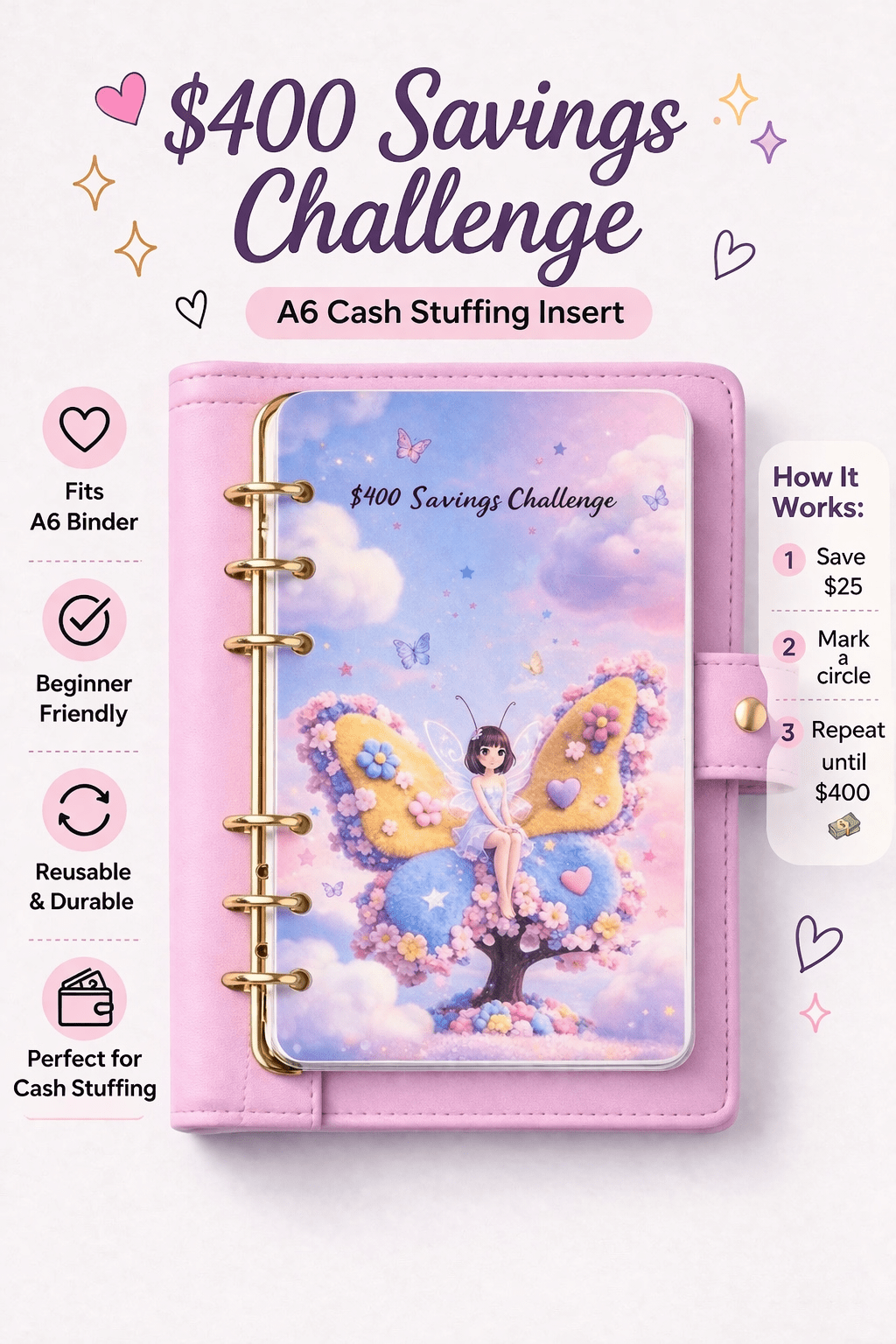 $400 Savings Challenge Bundle - A6 Cash Envelope Challenge - MARIAANDHERJOURNAL
