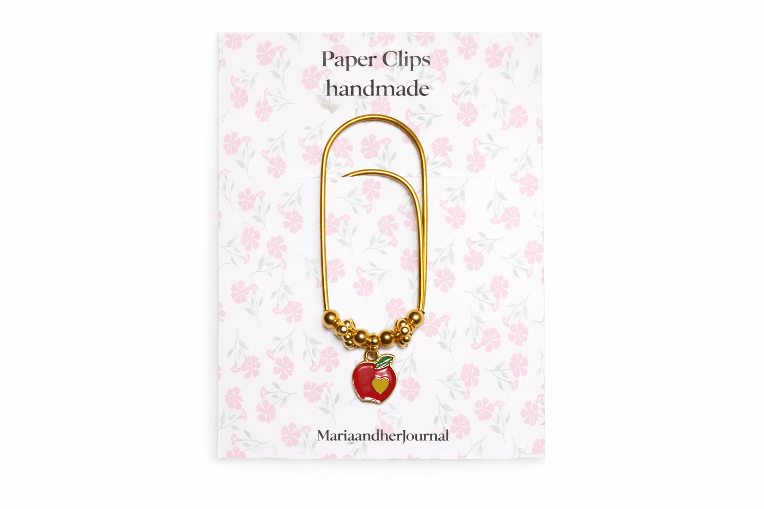 Beaded Apple Paperclip Bookmark- Planner Clip for Journals and Binders - MARIAANDHERJOURNAL