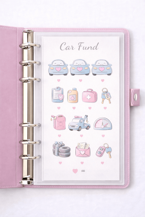 Car Fund savings challenge for A6 cash stuffing binder