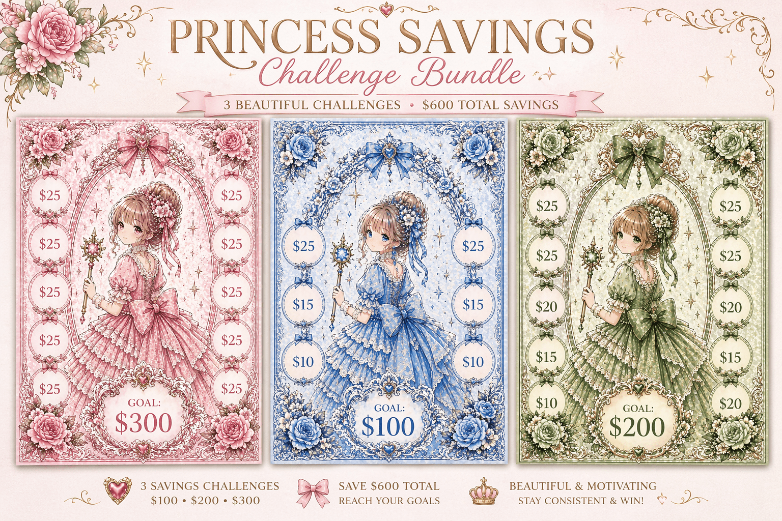 Princess Savings Challenge Binder Insert - MARIAANDHERJOURNAL